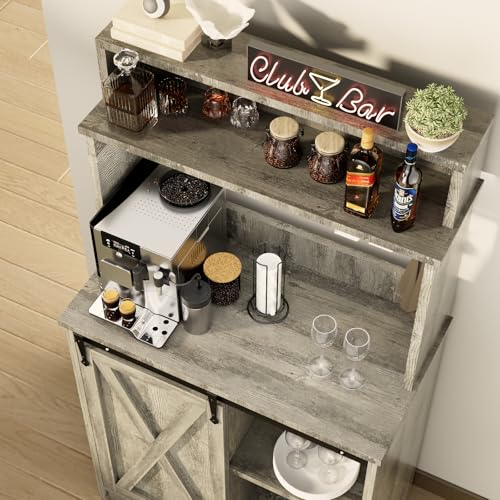 Farmhouse Coffee Bar with 3 Tier Storage Hutch