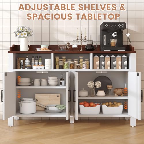 Buffet Cabinet with Storage Farmhouse with 4 Doors and 3 Open Compartments