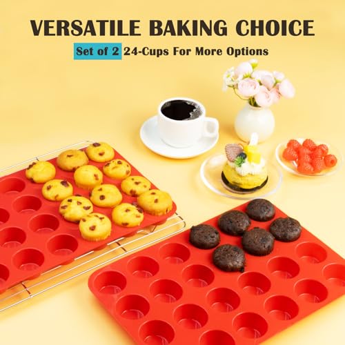 24 Cups Silicone Mini Muffin Pan Set (2 Count)