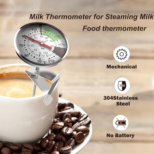 Instant Read Coffee Milk Frothing Thermometer with1.75 inch Dial 5 inch Probe Clip (2 Count)