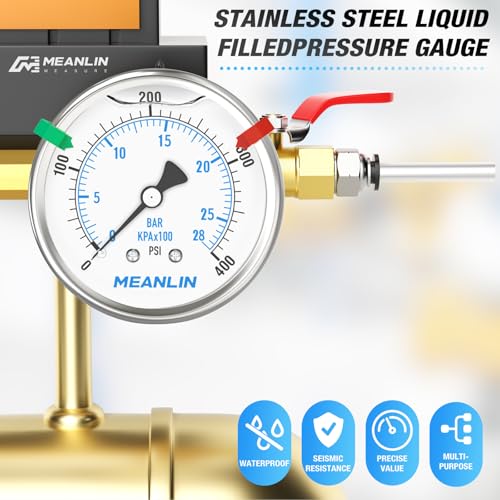 0~400Psi Stainless Steel Liquid Filled Pressure Gauge 2.5" FACE DIAL 1