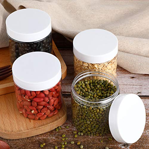 4 Pcs Plastic Jars Wide Mouth with Lids (8 Ounce)