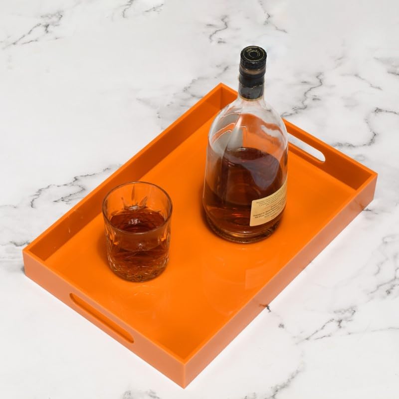 Orange Sturdy Acrylic Serving Tray with Handles
