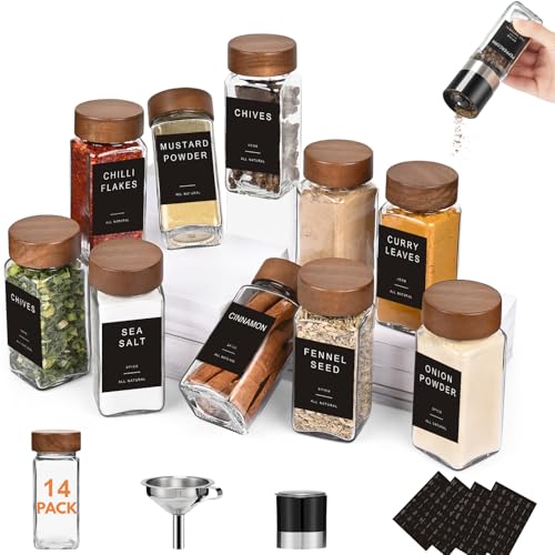 Glass Spice Jars with Labels (14 Count)
