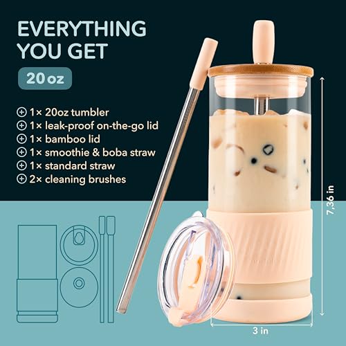 Glass Cups With Lids and Straws