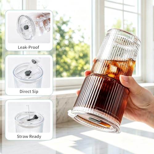 20oz Iced Coffee Cups with Lids and Straws (4 Count)