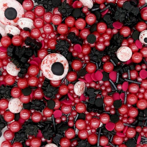 Red & Black Spider Themed Bloody Eyes Sprinkles Mixed Style Edible Cake Decorations Cupcake Toppers Cookie Perfect for Cakes