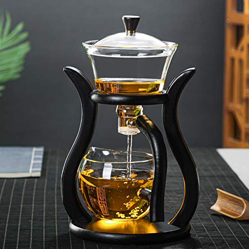 Glass Teapot Set Semi Automatic Drip Rotating with Infuser Lazy Kungfu Tea pot Set