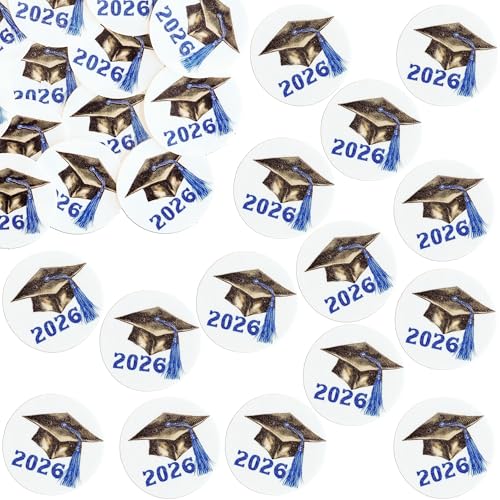 48Pcs Edible 2026 Graduation Cap Cupcake Toppers Wafer Paper Class of 2026 Grad Cap Cupcake Picks for 2026 Graduation Theme Party Cake Decorations Supplies Blue (48 Count)