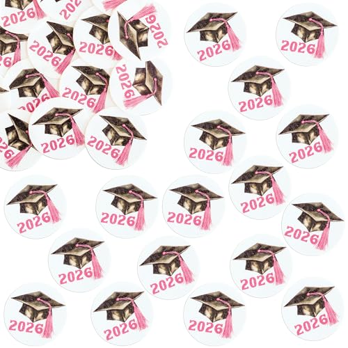 48Pcs Edible 2026 Graduation Cap Cupcake Toppers Wafer Paper Class of 2026 Grad Cap Cupcake Picks for 2026 Graduation Theme Party Cake Decorations Supplies Pink (48 Count)