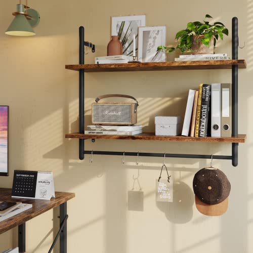 31" Industrial Pipe Wall Shelf with Towel Bar