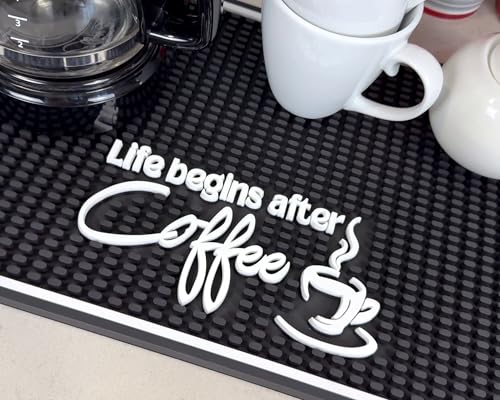 Life Begins After Coffee Silicone Bar Mat 18x12 in