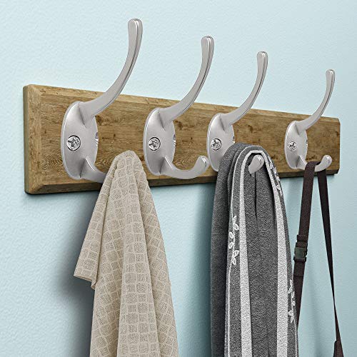 12 Pack Silvery Double Coat Hooks Wall Mounted with 24 Screws (12 Count)