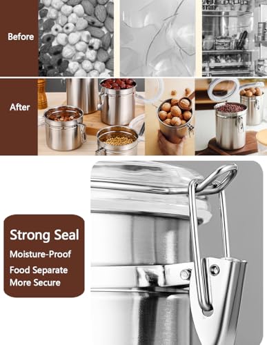 Stainless Steel Food Container with Clear Lids Airtight Storage Container Stackable Small Canisters Kitchen Pantry Storage for Cereal