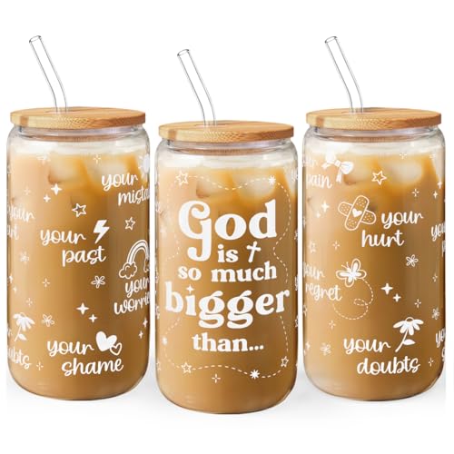 Christian Inspiration16oz Can Glass Tumbler with Bamboo Lid & Straw