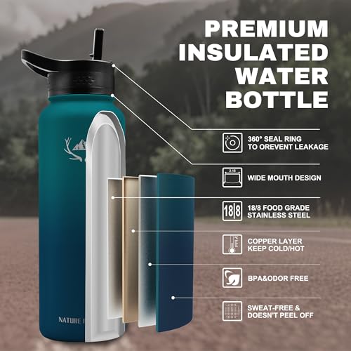40 oz Insulated Water Bottle with Carrier Bag & 3 Lids