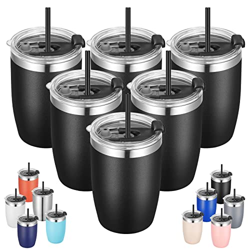 Stainless Steel 12 oz Tumblers bulk Vacuum Insulated Double Wall Travel Tumbler with Lid and Straw Reusable Tumbler (6 Count)