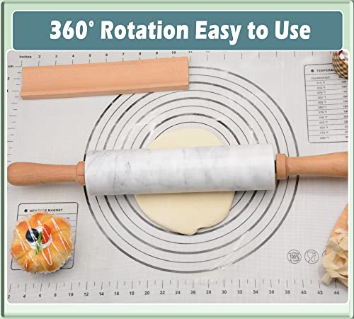 Marble Rolling Pin with Wooden Cradle Thick Handle Set for Baking
