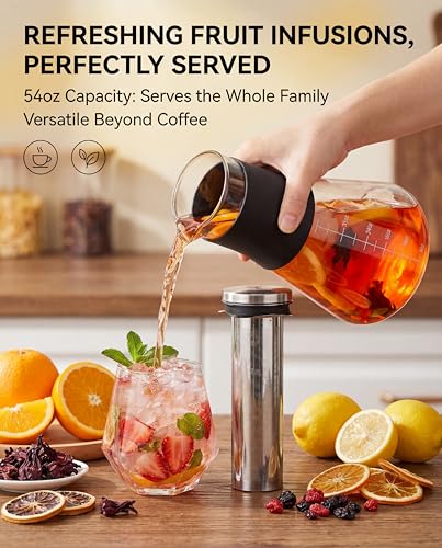 54oz Glass Coffee Maker & Pitcher for Iced Tea & Fruit Infusions (56 Ounce)