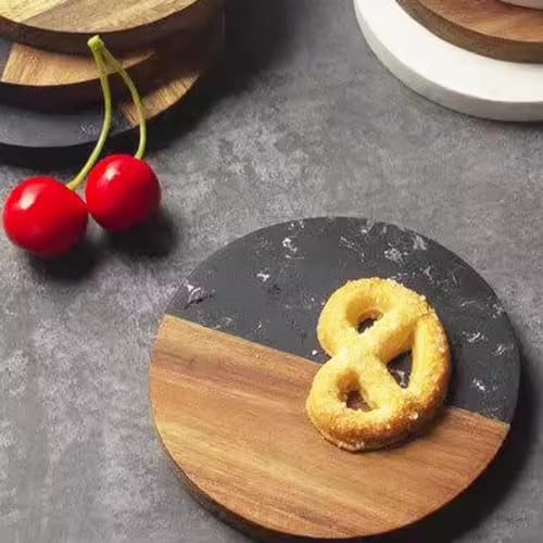 4 Pack Black Marble and Acacia Wood Coasters (4 Count)