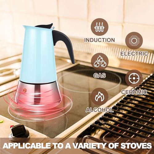 2 Cup Stovetop Espresso Maker Stainless Steel Moka Pot Stove Top Percolator Italian Coffee Makers Capable Mocha Greca Machine Cafe Classic Induction Cookers for Home and Camping 100ml 3.3oz