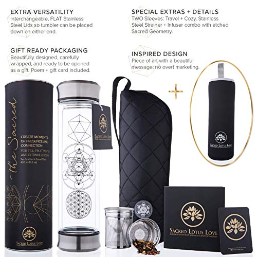 Double Walled Glass Tea Infuser Bottle 14oz Portable Travel Mug with Strainer and Sleeve for Loose Leaf Tea