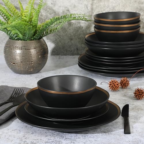 Kings Road Double Plates and Bowl Organic Round Porcelain Dinnerware Set