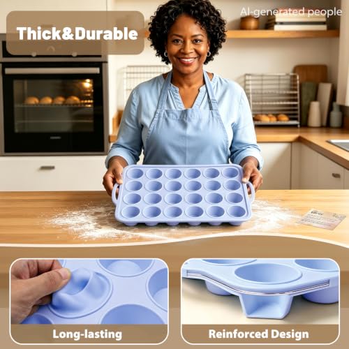Mini Silicone Muffin Pan with Frame Non Stick Cupcake Tin Baking Mold