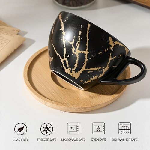 Ceramic Demitasse Espresso Cups Set with Saucers and Metal Stand (4 Count)