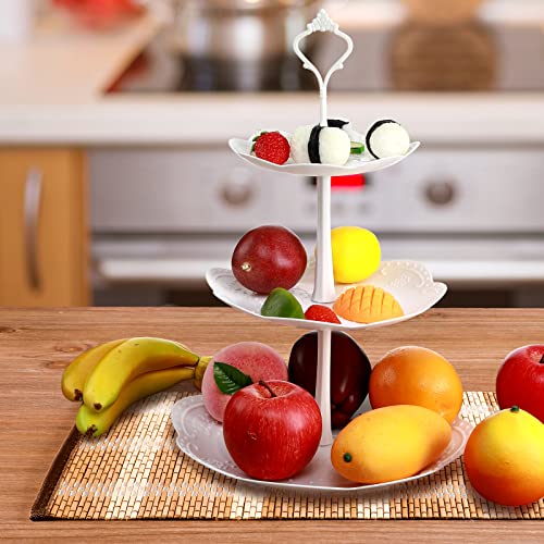 6 Pack 3 Tiered Serving Tray White Plastic Dessert Tower (6 Count)