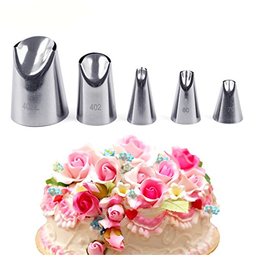 5 piece Stainless Steel Rose Flower Piping Tips Piping Nozzles Cake Decorating Supplies Cookies Cupcake Icing Decorating Supplies Decorating Kits Frosting Icing Tips Baking Set Tools #3 (5 Count)