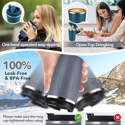 12 oz Double Wall Insulated Vacuum Travel Coffee Mug with Flip Lid Bulk 4 Pack (4 Count)