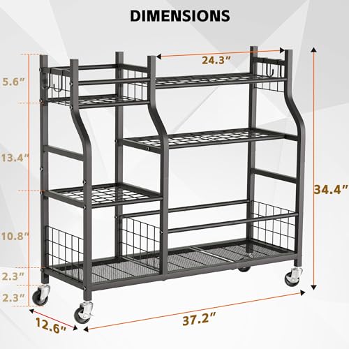 Garden Tool Organizer with Wheels for Garage and Shed