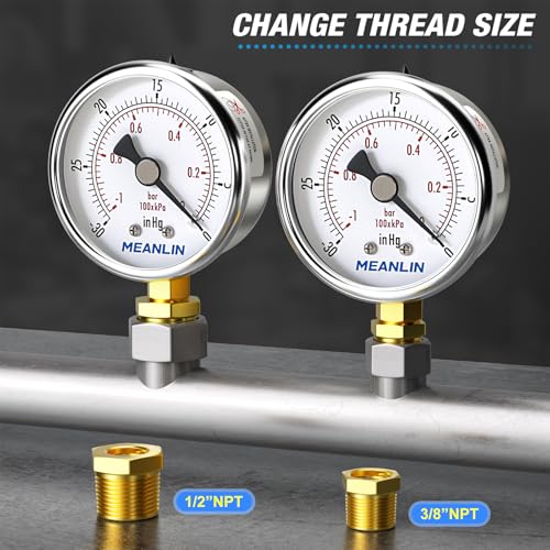 30inHG~0Psi Vacuum Gauge Stainless Steel 1