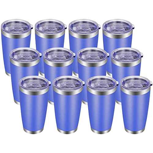 20oz Tumbler with Lid and Straw Stainless Steel Tumbler Cup Bulk Vacuum Insulated Double Wall Travel Coffee Mug Powder Coated Coffee Cup (12 Count)