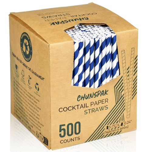 5.75 inch Navy Blue Short Paper Cocktail Straws & Stirrer Sticks 500 Counts