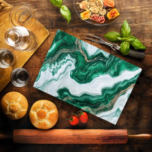 White Green Moss Agate Marble Kitchen Glass Cutting Board Ocean Decorative Gift Marbled Granite Stone Rock Gift For Her Mom Wife