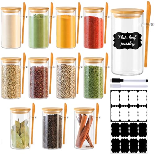 12 Pack 10 oz Round Glass Spice Jars with Lids and Spoons (12 Count)