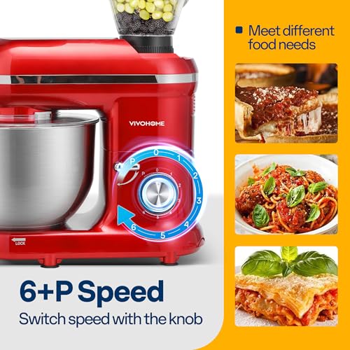 3-in-1 Stand Mixer, 6-Quart Tilt-Head Mixer, 10 Speeds, Red