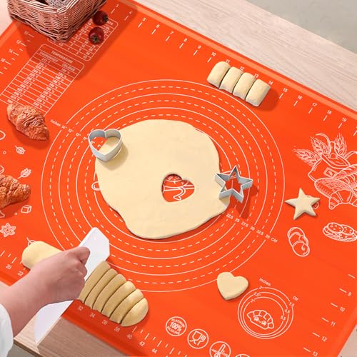 Silicone Baking Mat 28" x 20" Extra Thickness Dough Rolling Mat with Measurements and Edge Heightening