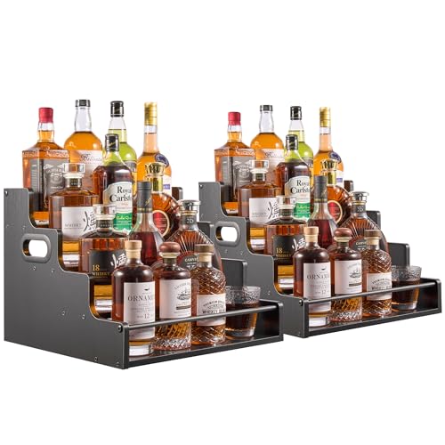 2-Pack 4-Tier Liquor Bottle Display Shelf, 16-Inch, Black (2 Count)