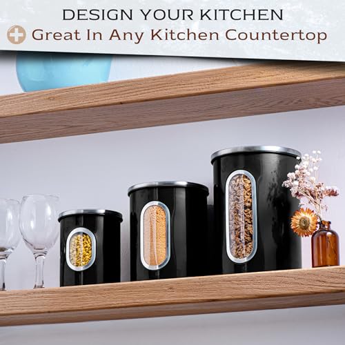 3 Pcs Black Canisters Set for Kitchen Storage Airtight Jars (3 Count)