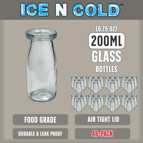 6.76 oz 200ml Vintage Glass Bottle with Leakproof Clear Lid (48 Count)
