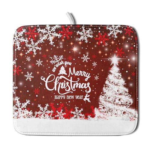Happy New Year Red Dish Drying Mat for Kitchen Counter
