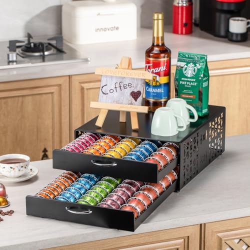 for Vertuo Pod Holder Coffee Pod Storage for Nespresso Pod Organizer Large Capacity Fits All Size Vertuo Pods 2 Tier Drawer