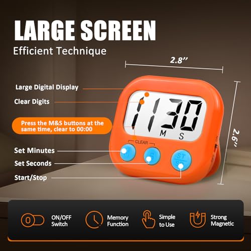 Digital Kitchen Timers for Cooking (6 Count)