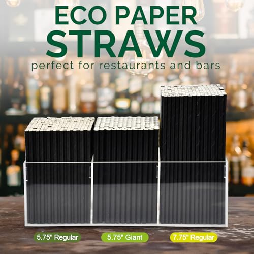 5.75 inch 8mm Wide Short Black Paper Drinking Straws Disposable for Lowball Glasses (250 Count)
