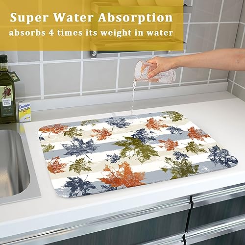 Autumn Colorful Maple Leaves Dish Drying Mat for Kitchen Counter