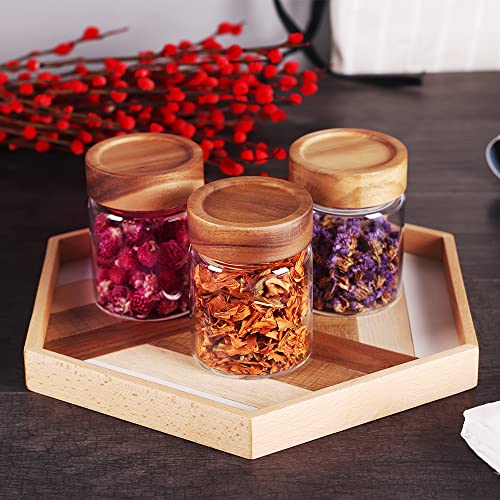 3 Packs Glass Food Storage Jars with Screw Airtight Seal Acacia Wood Lids