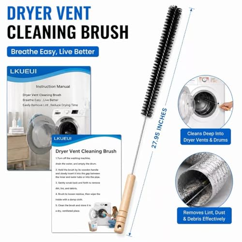 Dryer Lint Brush Vent Cleaner Lint Trap Cleaning Tool Dryer Vent Brush Long Flexible with Wood Handle 27.95 Inches Medium Size for Dryer Vent Cleaning DIY Enthusiasts Homeowners (2 Count)